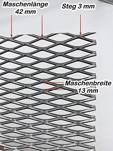 Stahl blank Streckgitter MW 42x13x3x2 Stahl DC01 Streckmetall Gitter 2,0mm dick Drahtgitter Zuschnitt nach Maß (1000mm x 600mm)