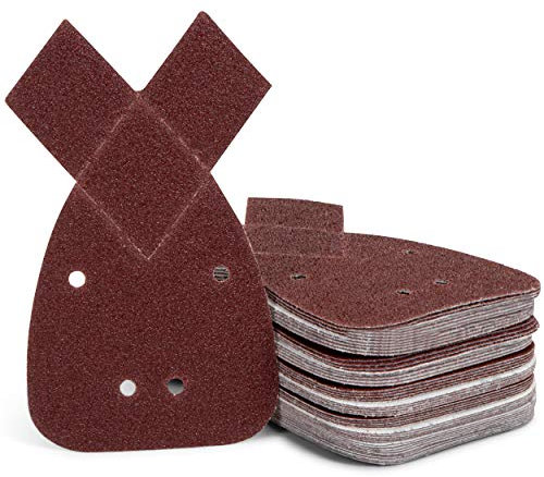 Schleifdreieck-Set | 50 Stück | Schleifblatt | 140 mm | selbsthaftend | Maus-Schleifpapier | 4 Löcher | Körnung 40/60 / 80/120 / 240 kompatibel mit der BLACK + DECKER Mouse®