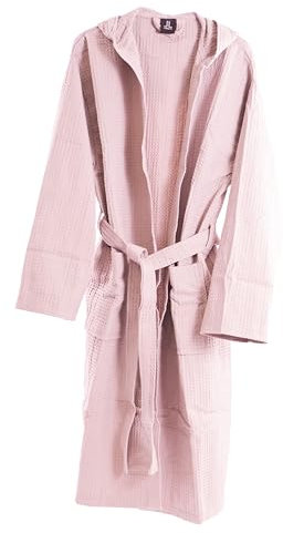 Peignoir Nid D'abeille 100% Coton Avec Capuche Et Poches Latérales Lancetti Home (6191), Poudre, XL