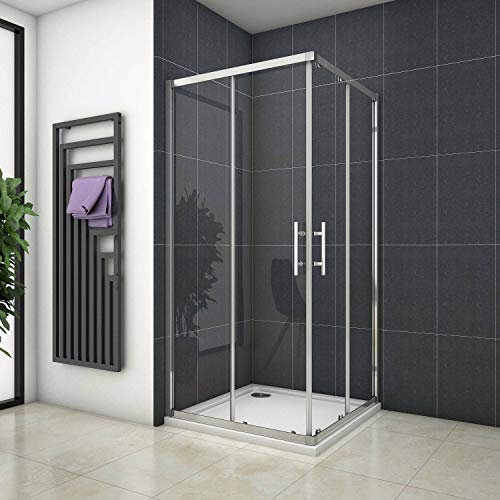 AICA SANITARIOS Mampara Esquinera Puertas Correderas Cromado 5mm Vidrio Templado 70x70x185cm