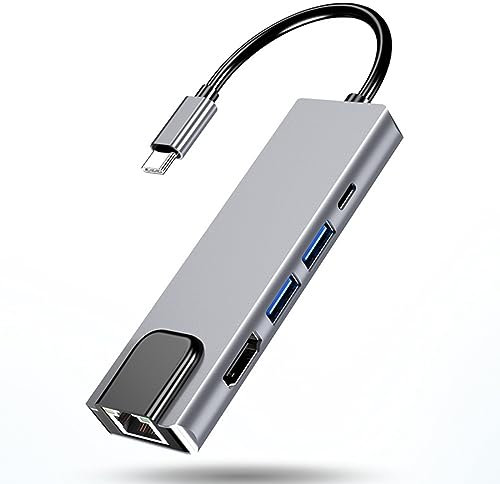 Cuifati 5-in-1-USB-C-Hub, Display-Spiegelung von Laptops/Mobiltelefonen oder Erweiterung auf TV-RJ-45-Gigabit-Ethernet-Anschluss Kompatibel mit den neuesten Laptops und Smart-Geräten