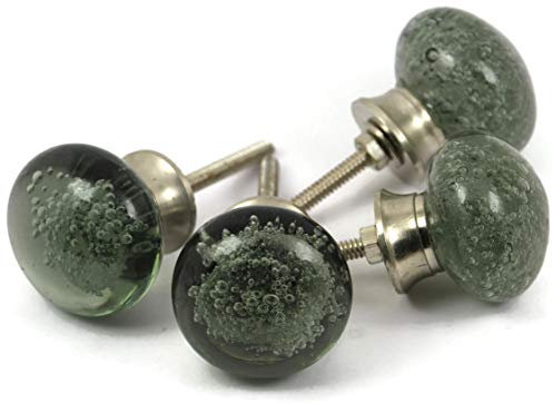 owlkraft Door Knobs Set of 6 - Black Crystal Glass Round Bubble Knobs for Cabinets and Drawers