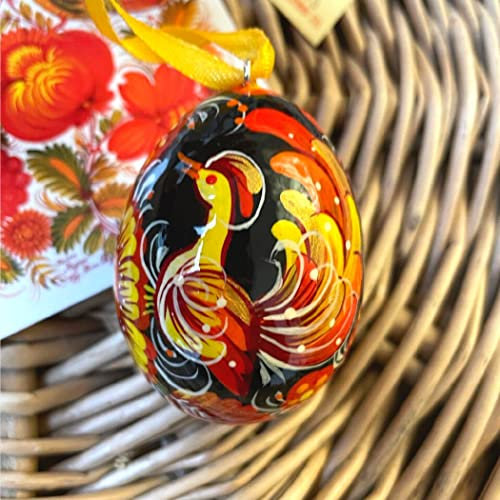 Ostereier aus Holz kunstvoll handbemalt, Kunsthandwerk der Ukrainischer Petrykiwka-Malerei, Hochwertige Osterdekoration