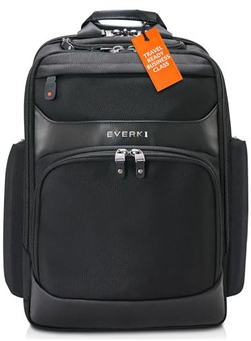 Everki Onyx Business Laptop-Rucksack 17,3 Zoll – Büro-Rucksack aus ballistischem Nylon und Leder, reisefreundlich mit Technikfach, 36 l Kapazität, Schwarz (EKP132S17)