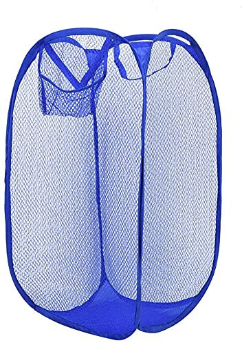 Toysrex Foldable Pop Up Mesh Washing Laundry Basket Bag Bin Hamper Toy Tidy Storage Organiser Organizer (Blue)