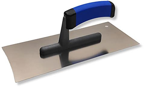 DEWEPRO® Trockenbau Glättekelle mit 2 konkaven Seiten zum perfekten Q2 Spachteln - Glattkelle für den Trockenbau - Traufel mit Edelstahlblatt - 280x120 mm - Aufziehglätter mit 2-K Griff
