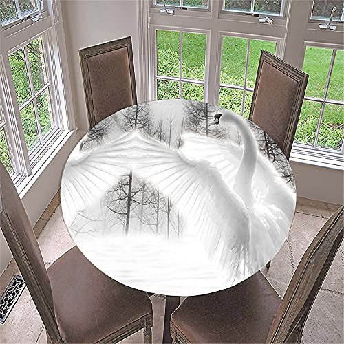 Morbuy Tischdecke Elastisch Rund, 3D Gans Drucken Gartentischdecke Tischdecken Wasserdicht Abwaschbar Abwischbar Tischtuch für Küche Garten Outdoor (Durchmesser 200cm,Weiße Gans)