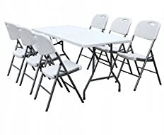 BDW Gartentisch mit 6 Sitzhocker Klapptisch Klappbar 180x75 cm Tragegriff Kunststoff 6 Personen Campingtisch Garten Camping