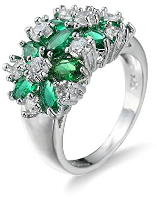 Silber Ringe 925 Frauen Mit Stein, Silber Vergoldet Ringe Blüte Brillant Zirkonia Grün Größe 54 (17.2)