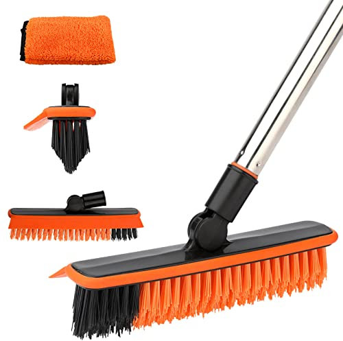 Homilifibra Cepillo de lechada 2 en 1 con Mango Largo de 57.8 Pulgadas, Giratorio de 120°, Limpiador de lechada de Azulejos de Ducha, escobilla de Cocina y baño, Cepillo de Esquina en Forma de V para