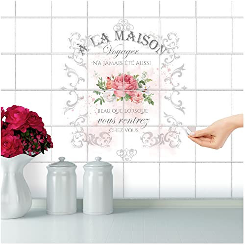 FoLIESEN Fliesenaufkleber - Deko-Bild für Bad, Küche, Badezimmer - Dekoration Fliesen-Bild selbstklebend - Maison de Campagne Shabby Chic, Fliese - Bild (BxH):15x20 cm - 45x40 cm / 6-tlg.