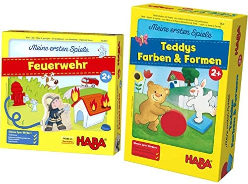 HABA 303807 - Meine ersten Spiele – Feuerwehr Spannendes Memospiel für 1-4 Spieler ab 2 Jahren & 5878 - Meine ersten Spiele Teddys Farben und Formen, Legespielsammlung ab 2 Jahren