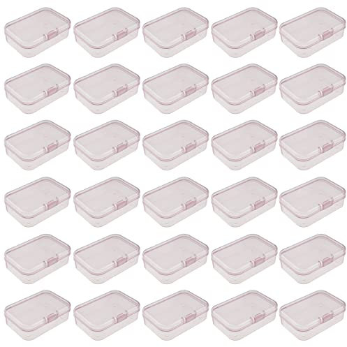 Goodma 30 Pieces Mini Rectangular Plastic Boxes Empty Storage Organizer Containers with Hinged Lids for Small Items and Other Craft Projects (65 x 45 x 20 mm, Pink)