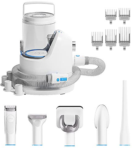 Pet Grooming Kit, Professional Pet Grooming Vacuum Cleaner with 5 Grooming Tools, 5 Length Caliper Accessories, Low Noise, for Shedding Dog Cat, Pet Hair