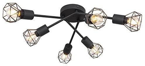 bmf-versand® Deckenleuchte Wohnzimmer aus Metall in Schwarz – Deckenlampe Schlafzimmer Flur Badezimmer – Deckenstrahler 6-flammig