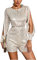 GHAKKE Damenmode Glitzer Pailletten Nachtclub Jumpsuit Langarm Split Overall Playsuits Mit Hoher Taille Und Weitem Bein Und Kurzen Hosen (Color : Champagne, Size : L)