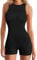 KOEMCY Jumpsuit Damen Sexy Ärmellose Einteiler One Piece Nahtloser Stretch Romper Sport Workout Yoga Playsuit (Schwarz,M)