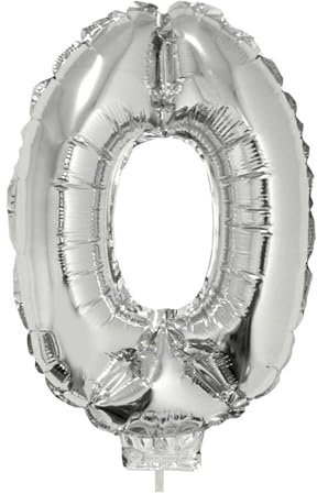 PARTY DISCOUNT NEU Mini-Folienballon am Papierstäbchen, Zahl 0, Silber, ca. 40cm