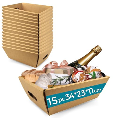 Espirito Rebelde 15x Kartonbox für Geschenkkörbe ohne Deckel 34x23x11cm - Weihnachtsgeschenke, Ostern, Vatertag, Muttertag, für Firmengeschenkkörbe und Geschenke für Familie und Freunde