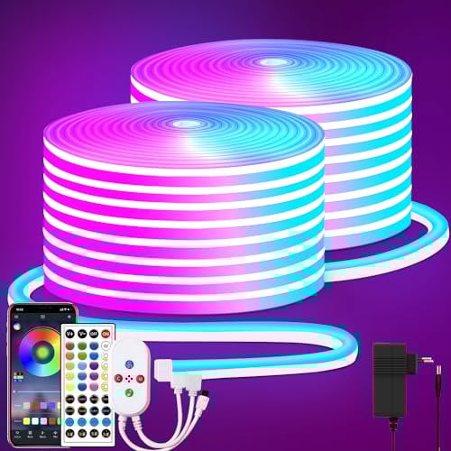 Segrass 30m LED Strip, Fernbedienung, APP Steuerung, IP65 Wasserdichte Flexible RGB Neon Streifen, 24V LED Band Seil Lampe für Schlafzimmer und Außendekoration (2 Rollen à 15M)