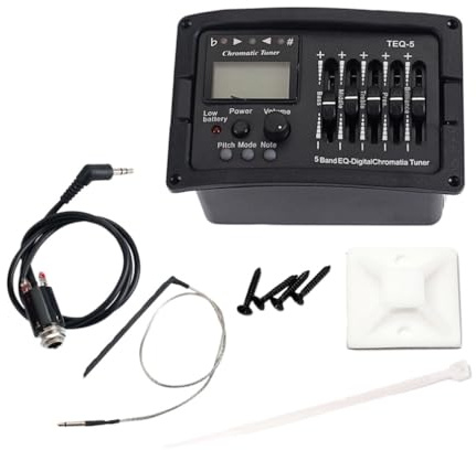 ibasenice 5 Band Pickup Eq Preamp Equalizer for Acoustic Electric Guitars Auto Tuner and Volume Control