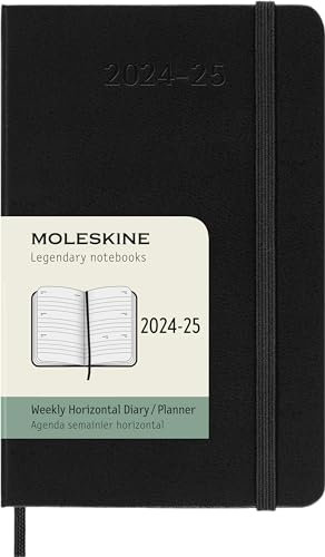 Moleskine Wochenplaner 2024-2025, Agenda Wöchentlich 18 Monate 2025, Agenda Horizontal mit Hartcover und Elastischem Verschluss, Taschenformat 9 x 14 cm, Farbe Schwarz