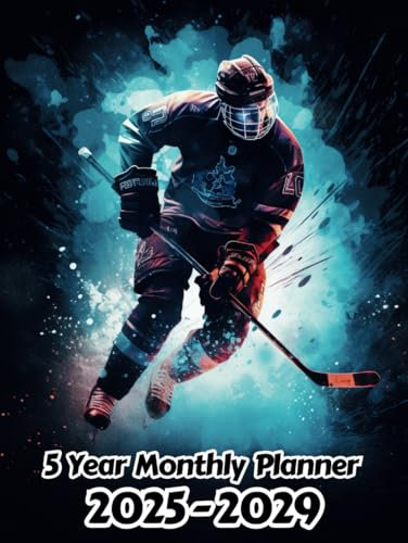Abstract Ice Hockey 5 Year Monthly Planner 2024-2028: Large 60 Month Calendar | Gift For People Who Love Winter Sport | For Back To School, Office, Work | 8.5 x 11 Inches | 121 Pages | v7