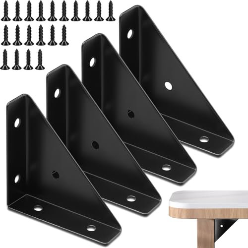 4Pcs Corner Brace Brackets Eckhalterung, schwarze Winkelhalterung, Eckhalterung aus Metall, dreieckige Eckregalhalterung 66 mm × 66 mm Eckstreben für Tisch, Schrank und Bett mit Schrauben