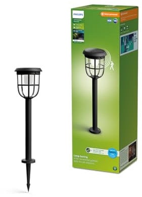 Philips Radii Borne solaire auto-connectable UltraEfficient, 1,3 W, 3000 K, noire, détecteur de mouvement, IP44 résistante aux intempéries
