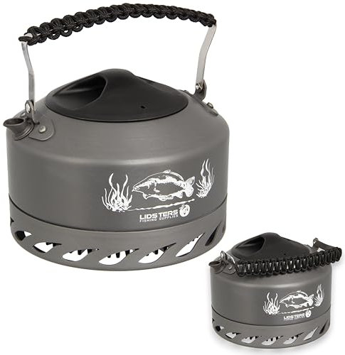 Lidsters Quick Boil Kettle 1.1 Litre Carp Fishing Camping Paracord handle Fast Boiling (Black Handle)