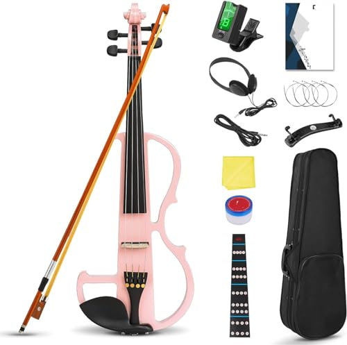 SADPRKR Violon électrique, kit de violon électrique silencieux 4/4 pour débutants et adultes, en bois massif, kit de démarrage