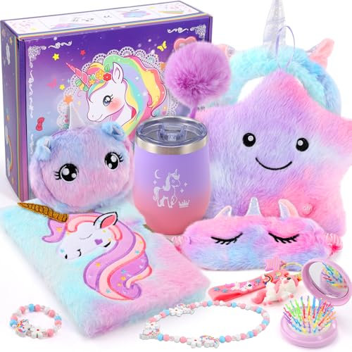 BABECTOY Einhorn Geschenke für Mädchen 4 5 6 7 8 Jahre, Einhorn Kuscheltier Spielzeugset mit Leuchtendes Plüsch Kissen Notizbuch, Weihnachten Geschenk Mädchen ab 3 Jahre, Adventskalender Füllung