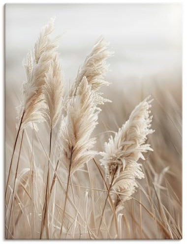 ARTLAND Wanddeko Leinwand Bilder Wandbild 90x120 cm Pflanzen natural elements Gräser Pampasgras Schilf Boho Deko U5GN