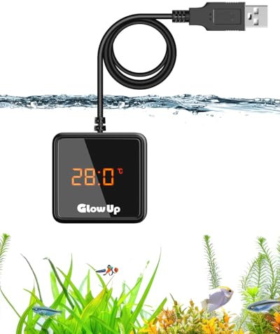 GlowUp Aquarium Thermometer Digital,Mini Aquarium Thermometer,LED-Anzeige,USB-Betrieben,Saugnapfhalterung,200CM Stromkabel für Süßwasser Marine Aquarium