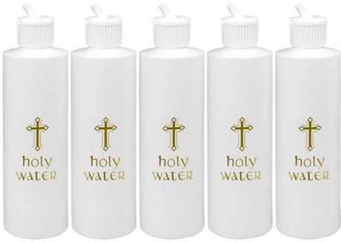 Botella de agua belleza Botella de agua bendita Católica 5pcs 250 ml Contenedor de agua bendita cristiana católica con estampado cruzado PS Botellas vacías de múltiples usos para la iglesia