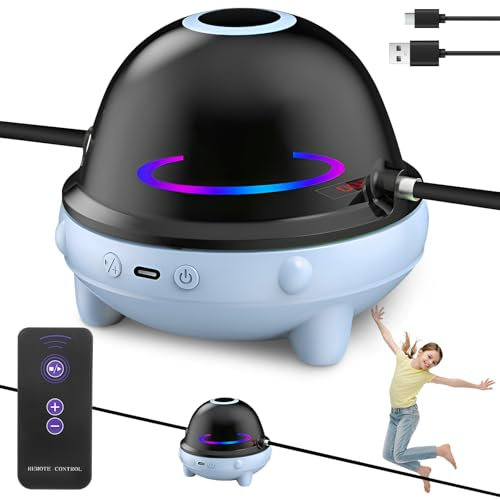 Elektronische Springseil Maschine mit Zähler für Kinder, Smart Jump Rope Machine mit Fernbedienung 1-10 Geschwindigkeitsstufen, LED-Bildschirm, Bluetooth Musik, Farblicht, Skipzone Seilspringen Kinder