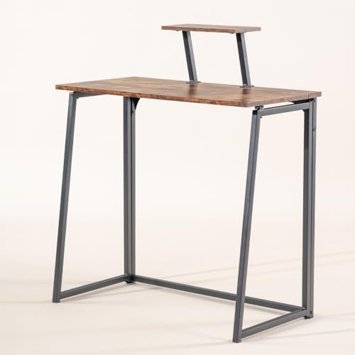 FurnitureR Table de Bureau Pliante, pour Les Petits Espaces, Table pour Ordinateur Portable avec Support D'écran, Etagère Supérieure Amovible, Bureau D'ordinateur Pliant pour Le Travail 80x40x74cm