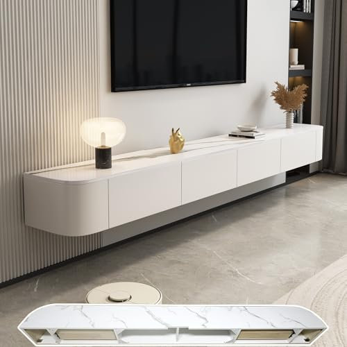 Meuble TV Suspendu, Meuble TV Flottant, Noir Meuble Télévision Mural en Bois Massif avec 2 Tiroirs, Design Élégant et Suspendu, Étagère de Rangement pour Salon ou Chambre (Texture, 180cm)