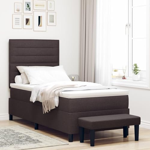 vidaXL Boxspringbett mit Matratze und Bank Dunkelbraun 100X200 cm Stoff Stylisches Design Bequeme Unterstützung Einfache Montage Ideal für Schlafzimmer Grau Möbel Schlaflösung Modernes Erwachsenen