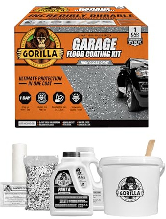 Gorilla Epoxy Garage Floor Coating Kit, 7 pc, 1-Car, 275 sq. ft. Coverage