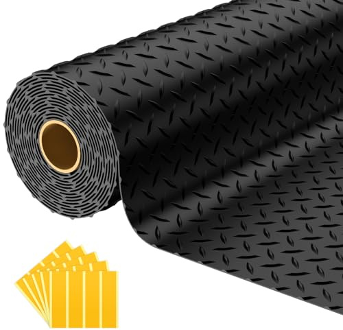 NarwooAuto Tappetino per garage da 2,8 mm x 25 m, rotolo di pavimento in PVC ispessito da 2,8 mm per sotto l'auto, piastra diamantata da 188 m², tappetini neri per garage, magazzino, cantina, palestre