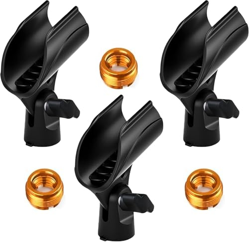 3 Stück Mikrofon Halterung, Universelle Mikrofonhalter Verstellbarer Mikrofon Clip Halter für Mikrofonständer mit 5/8 Zoll auf 3/8 Zoll Mikrofon-Schraubenadapter Mikrofon Halter(Schwarz)