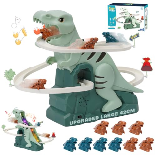 Dinosaurier Kletterspielzeug, Verbesserte Große Treppensteigen Spielzeug,Rennbahn Spielzeug für Kinder Achterbahn Spielzeug mit Musik Licht Intelligenz pädagogische Puzzle für Jungen Mädchen ab 3