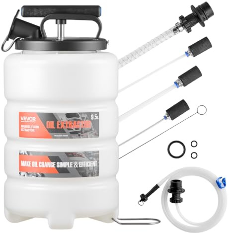 VEVOR Estrattore di Liquidi capacità 9,5 L, Estrattore di Liquidi Manuale con Tubo Lungo 150 cm e Tre Tubi di Prolunga da 120 cm, Pompa per Cambio Olio con Serbatoio in HDPE per Auto, Tosaerba