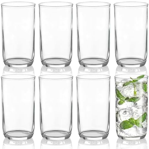 Berglander Set di Bicchieri Highball 8 Pezzi, Bicchieri Collins da Bere in Plastica PET Trasparente Alti 420ml, Tazze d'Acqua Riutilizzabili, Vetreria per Bar Tumbler per Bevande, Birra, Succo, Latte
