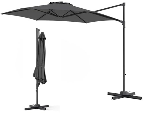 KOMFOTTEU 3M Ombrellone da giardino esterno, anti UV e resistente al vento, ombrellone esagonale, girevole a 360°, ombrelloni con piede croce, per cortile, terrazza, piscina, balcone