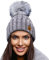 4sold Damen Wurm Winter Style Beanie Strickmütze Mütze mit Fellbommel Bommelmütze Hat Ski Snowboard Pelz Bommel Pompon Kreis Kleine Kristalle Crystals (Grau)