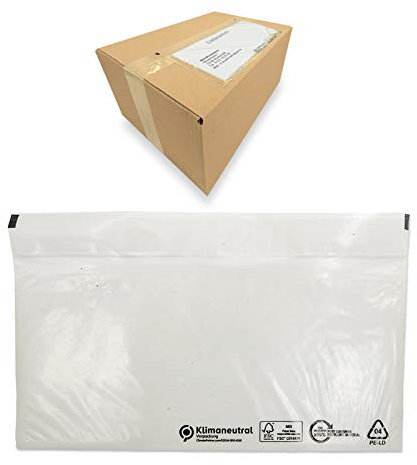 verpacking 500 Lieferscheintaschen Transparent 225 x 110 mm DIN Lang selbstklebend Dokumententasche für Rechnungen und Lieferscheine
