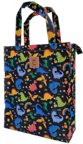 SturdyFoot Borsa Shopping e per Libri con Tassello, Musica, Grande, Impermeabilizzata in Tela Cerata - Black Dogs