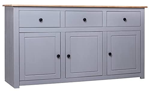 vidaXL Massivholz Panama-Kiefer Sideboard mit 3 Schubladen 3 Türen Kommode Beistellschrank Mehrzweckschrank Anrichte Schrank Grau 135x40x80cm
